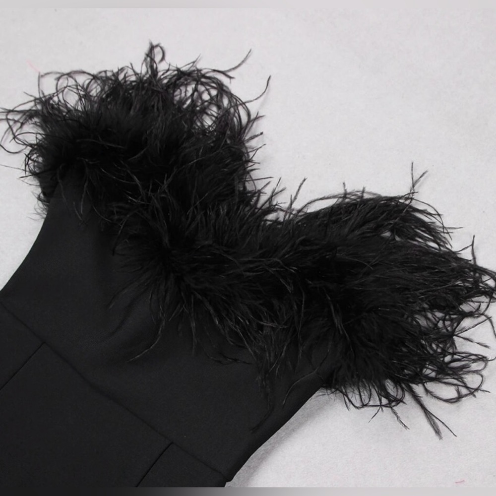 Tiffany Elegant Strapless Feather Formal Gown Cocktail Bandage Long Dress - Picture 9 of 14